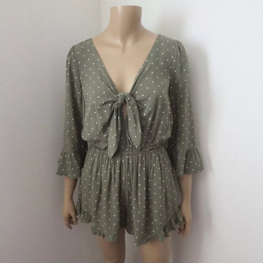 NWT Abercrombie Womens Knot Front Romper Size XS Green Polka Dots